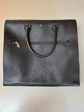 Serapian Milano Leather Briefcase Laptop Bag w/ Strap - Dark Brown